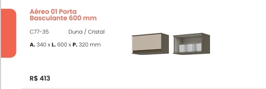 Cozinha  Connect | Aéreo 1 Porta Basculante 600 mm| C77 | Henn 0126