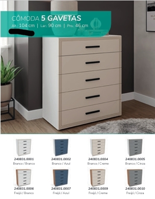 Cômoda 5 Gavetas | Politorno 0226