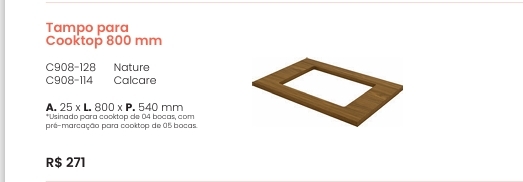 Cozinha  Americana | Tampo Para Cooktop 800 mm | C908 | Henn 0126