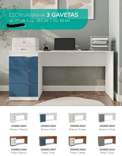 Escrivaninha 3 Gavetas | Politorno 0226