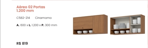 Cozinha  Venaly | Aéreo 2 Portas 1200 mm | C582 | Henn 0126