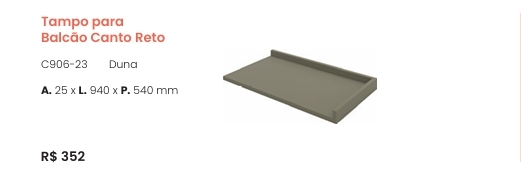 Cozinha  Connect | Tampo Para Balcão Canto Reto | C906 | Henn 0126