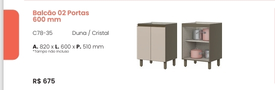 Cozinha  Connect | Balcão 2 Portas 600 mm  | C78 | Henn 0126