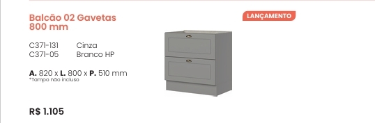 Cozinha  Americana | Balcão 2 Gavetas 800 mm | C371 | Henn 0126