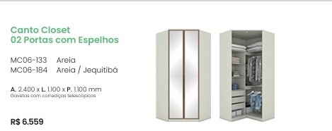 Seletto Canto Closet 2 Portas Com Espelho | MC06 | Henn 0126