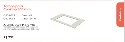 Cozinha  Fineze | Tampo Para Cooktop 800 mm | C924 | Henn 0126