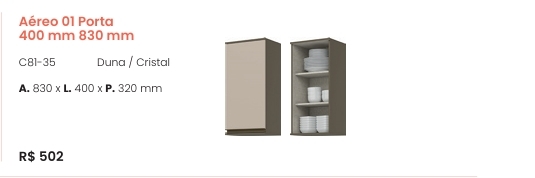 Cozinha  Connect | Aéreo 1 Porta | C81 | Henn 0126