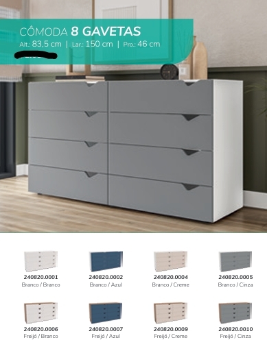 Cômoda 8 Gavetas | Politorno 0226