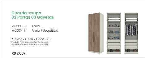 Seletto Roupeiro 2 Roupas 3 Gavetas | MC03 | Henn 0126