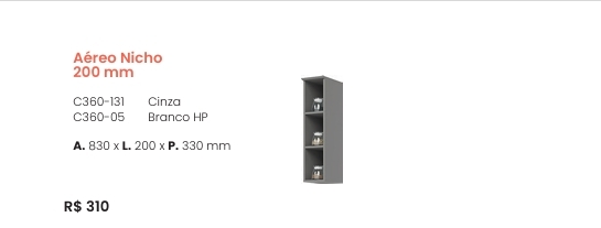 Cozinha  Americana | Aéreo Nicho 200 mm | C360 | Henn 0126