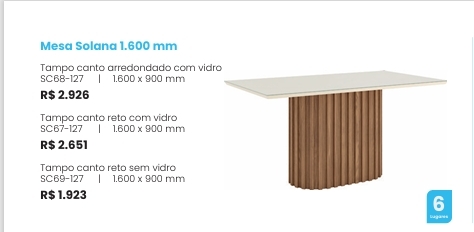 Mesa Solana 1,60 S/Vidro | SC69 | Henn 0126   Confira Abaixo Outras Medidas E Valores !