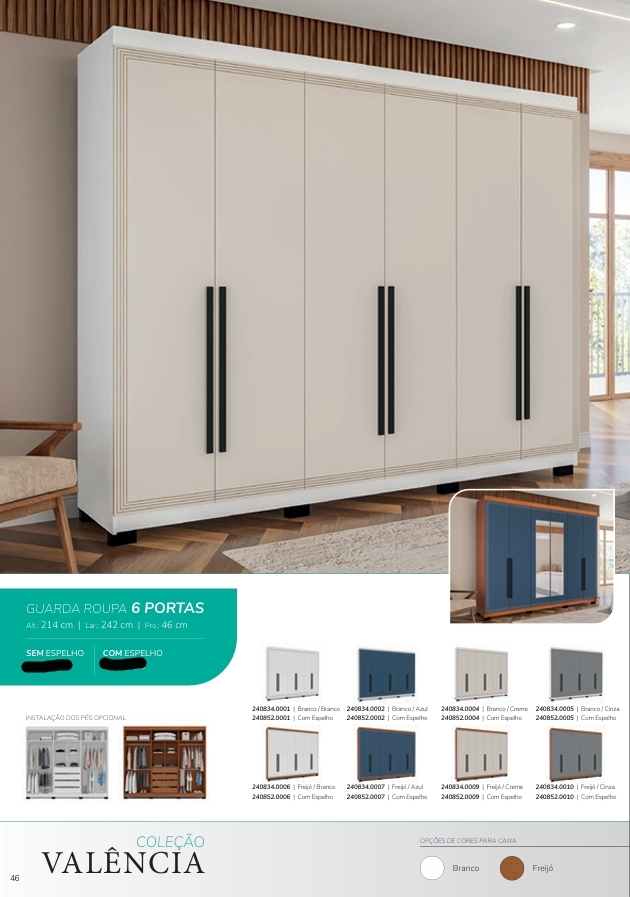 Roupeiro 6 Portas 242  | Politorno 0226   S/Espelho 1810,00 E Versão C/Espelho 1998,00