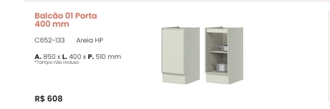 Cozinha  Fineze | Balcão 1 Porta | C652 | Henn 0126