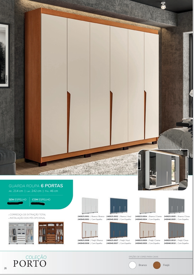 Roupeiro 6 Portas 242 | Politorno 0226 S/Espelho 1738,00 E Versão C/Espelho 2050,00 