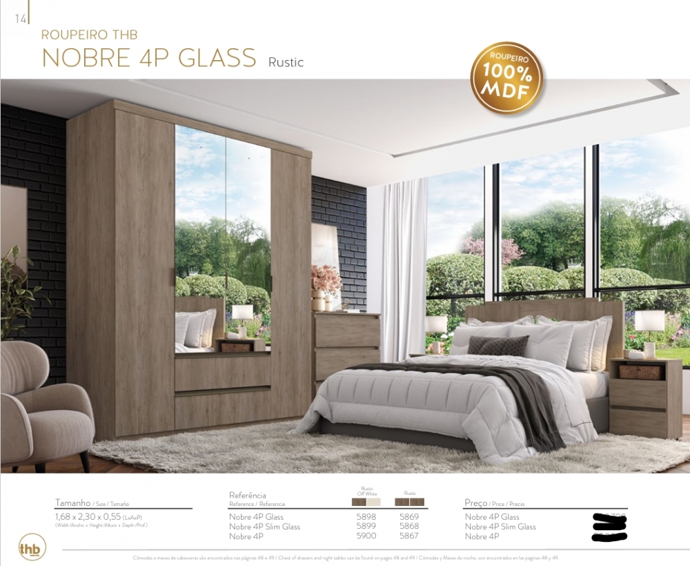 Roupeiro Nobre 4P | 5898 - 5899 - 5900 - 5869 - 5868 -5867 | Thb 0226  S/Espelho 1100,00 E Versão C/Espelho 1390,00
