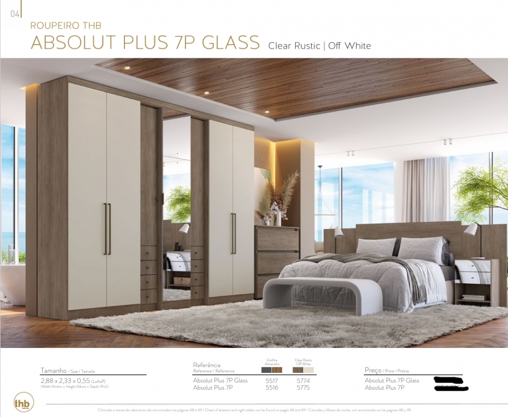 Roupeiro Absolut Plus 7P | 5517 - 5516 - 5774 - 5775 | Thb 0226   S/Espelho 1850,00 E Versão C/Espelho 2100,00