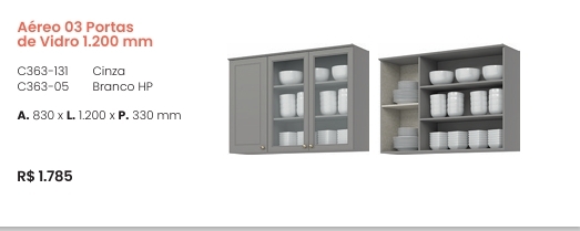 Cozinha  Americana | Aéreo 3 Portas Vidro 1200 mm | C363 | Henn 0126