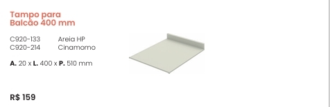 Cozinha  Fineze | Tampo Para Balcão 400 mm | C920 | Henn 0126