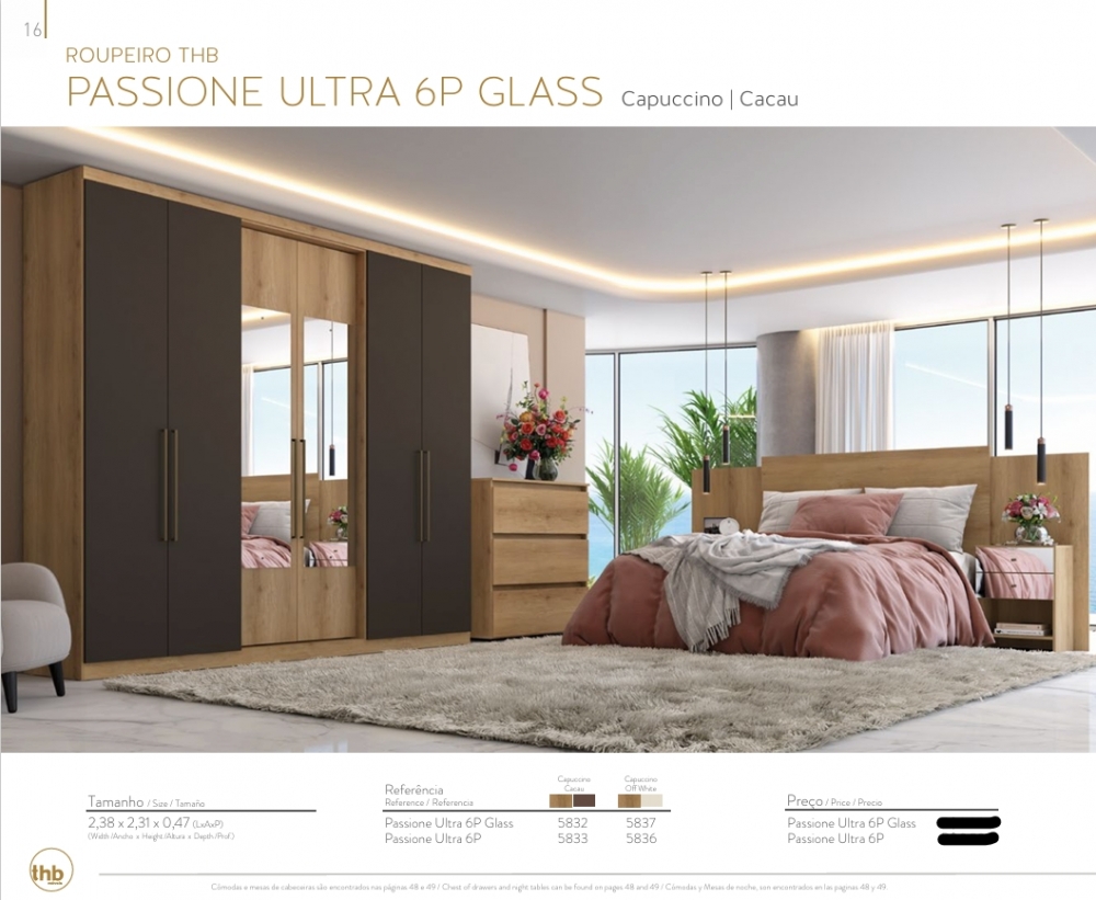Roupeiro Passione Ultra 6P | 5832 - 5833 - 5837 - 5836 | Thb 0226  S/Espelho 1290,00 E Versão C/Espelho 1500,00