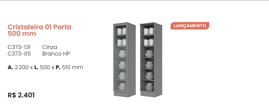 Cozinha  Americana | Cristaleira 1 Porta | C373 | Henn 0126