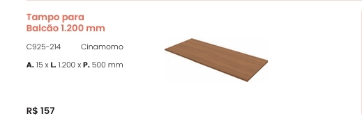 Cozinha  Venaly | Tampo Para Balcão 1200 mm | C925 | Henn 0126