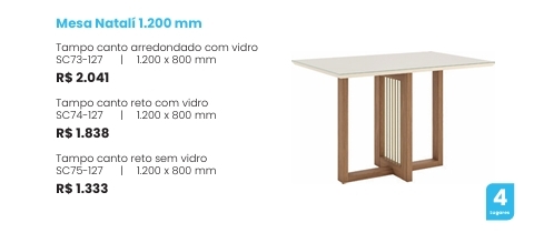 Mesa Natali 1,20 S/Vidro | SC75 | Henn 0126    Confira Abaixo Outras Medidas E Valores !