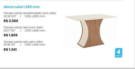 Mesa Luiza 1,20 S/Vidro | SC18 | Henn 0126   Confira Abaixo Outras Medidas E Valores ! 