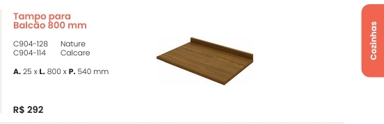 Cozinha  Americana | Tampo Para Balcão 800 mm | C904 | Henn 0126