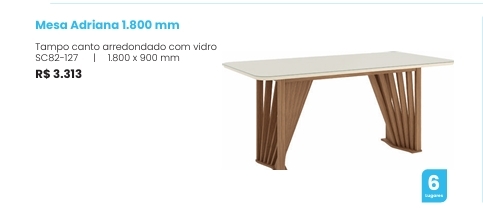Mesa Adriana 1,80 C/Vidro | SC82 | Henn 0126  Confira Abaixo Outras Medidas E Valores !