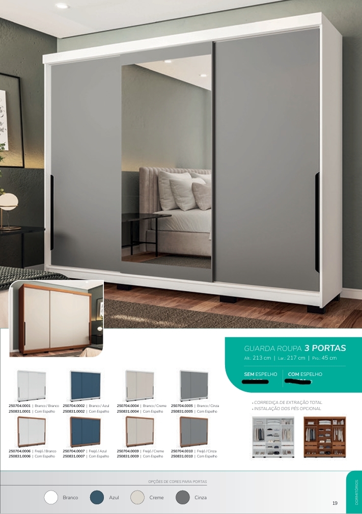 Roupeiro 3P 217 | Politorno 0226  S/Espelho 1670,00 E Versão C/Espelho 1990,00