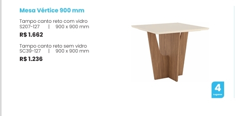 Mesa Vértice 0,90 S/Vidro | SC39 | Henn 0126   Confira Abaixo Outras Medidas E Valores !