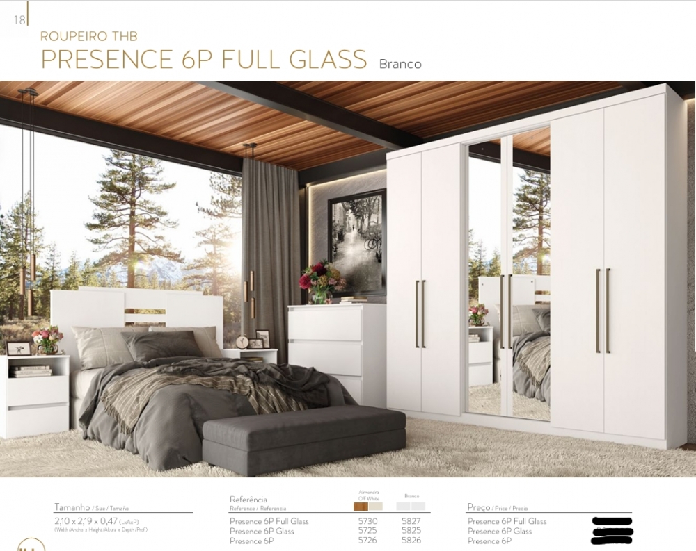 Roupeiro Presence 6P | 5730 - 5725 - 5726 - 5827 - 5825 - 5826 | Thb 0226   S/Espelho 1000,00 E Versão C/Espelho 1290,00