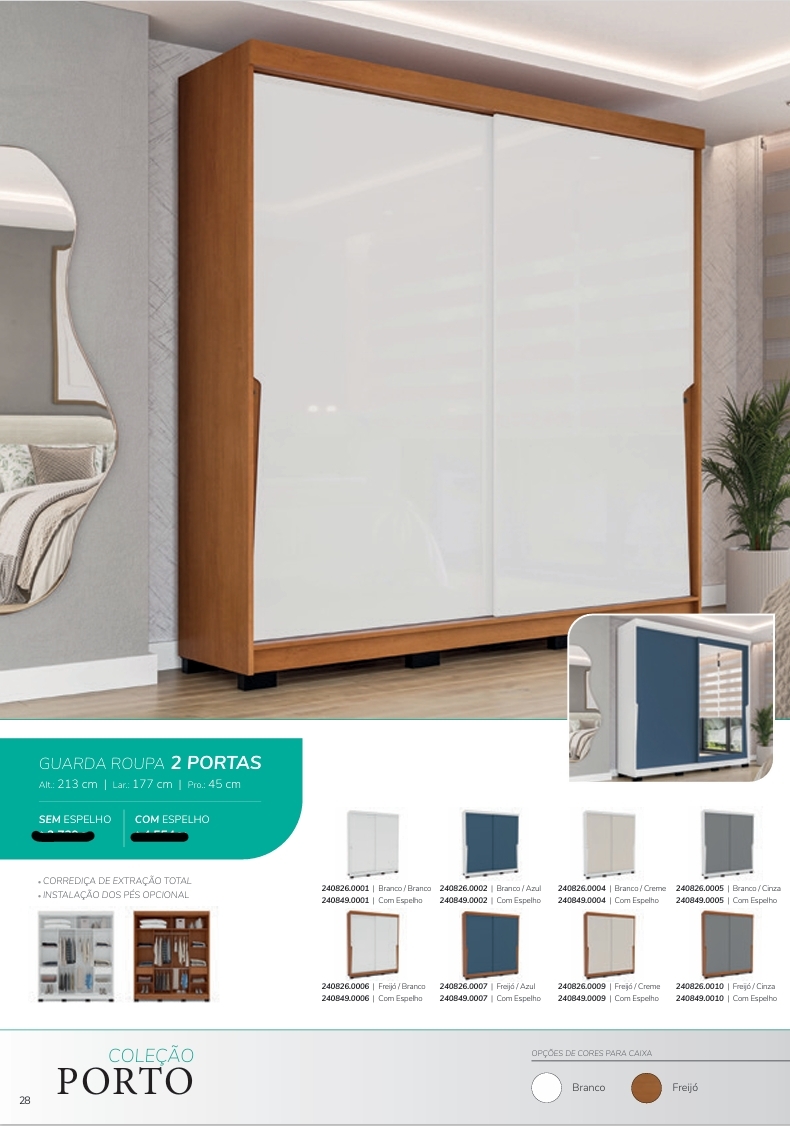 Roupeiro 2 Portas 177 | Politorno 0226  S/Espelho 1308,00 E Versão C/Espelho 1598,00