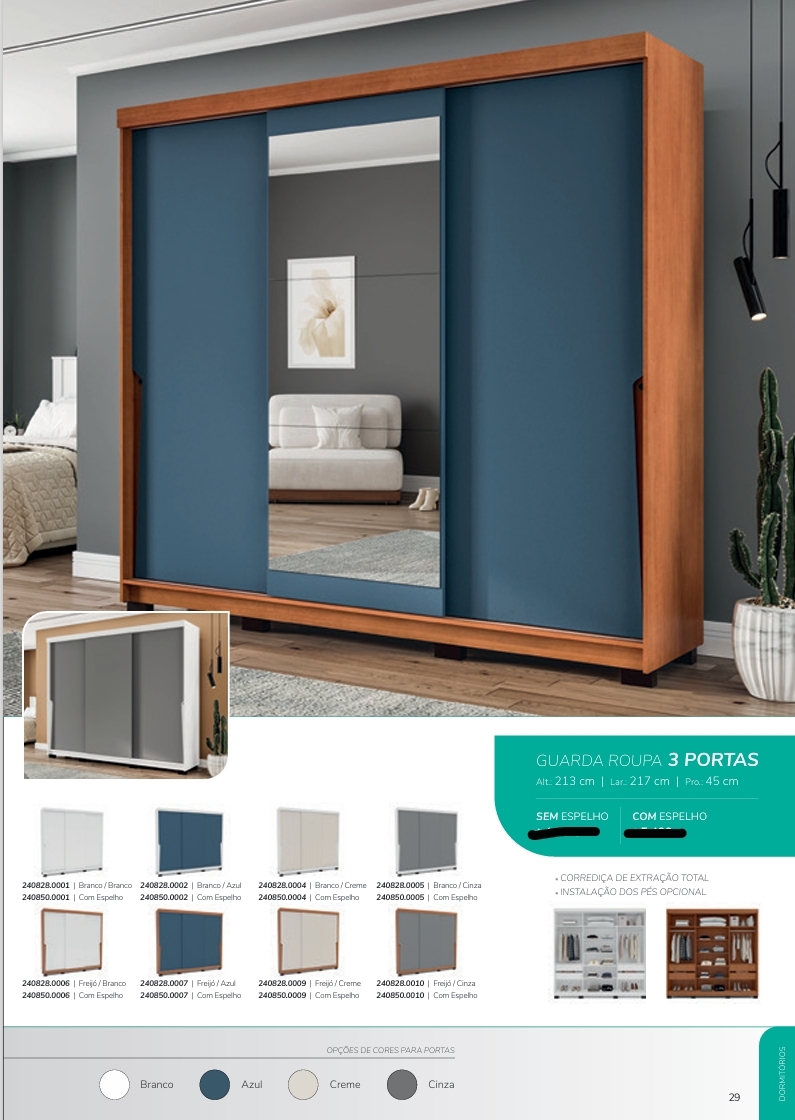 Roupeiro 3 Portas 217 | Politorno 0226  S/Espelho 1605,00 E Versão C/Espelho 1890,00