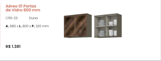 Cozinha  Connect | Aéreo 1 Porta Vidro | C55 | Henn 0126