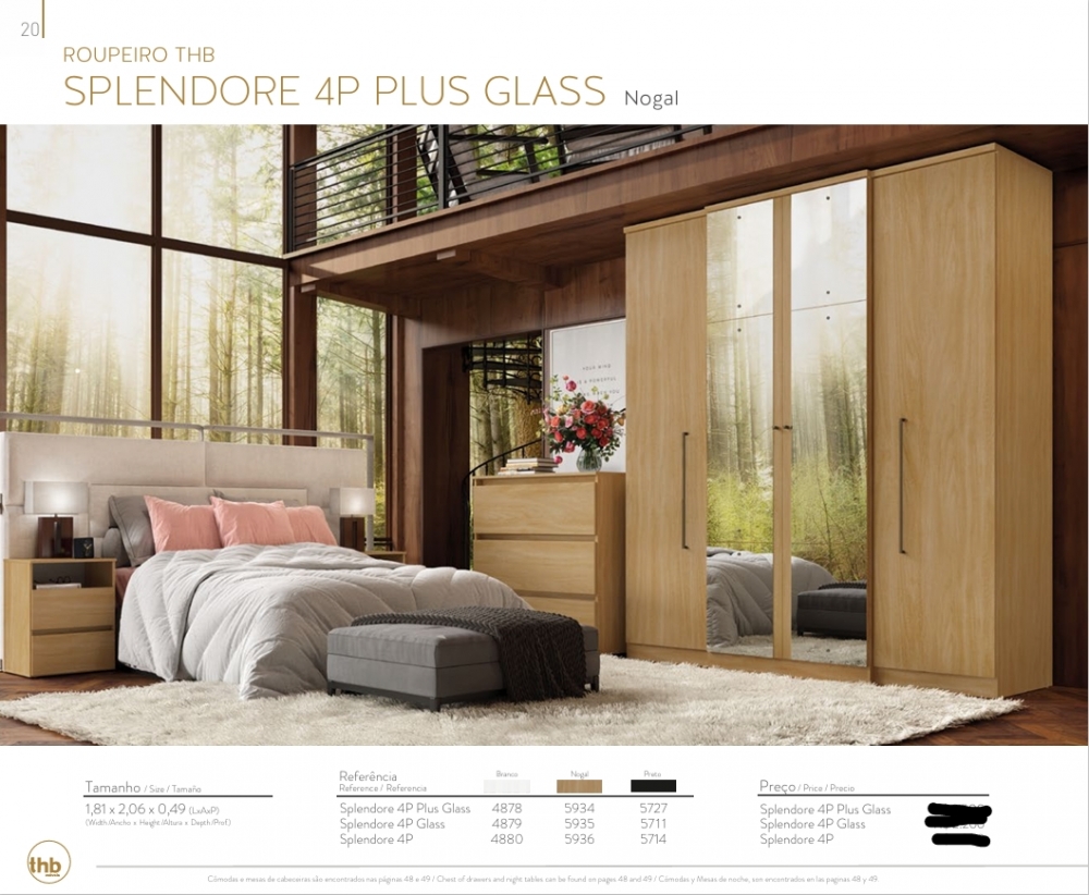 Roupeiro Splendore 4P | 4878 - 4879 - 4880 - 5934 - 5935 - 5936 - 5727 - 5711 - 5714 | Thb 0226 S/Espelho 990,00 E Versão C/Espelho 1290,00