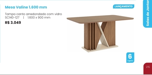 Mesa Valine 1,60 C/Vidro | SC140 | Henn 0126   Confira Abaixo Outras Medidas e Valores !