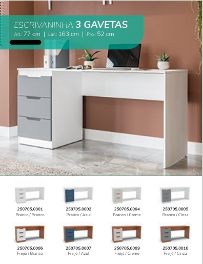 Escrivaninha 3 Gavetas | Politorno 0226