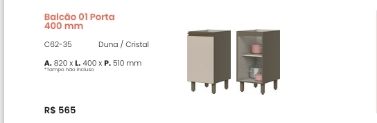 Cozinha  Connect | Balcão 1 Porta | C62 | Henn 0126